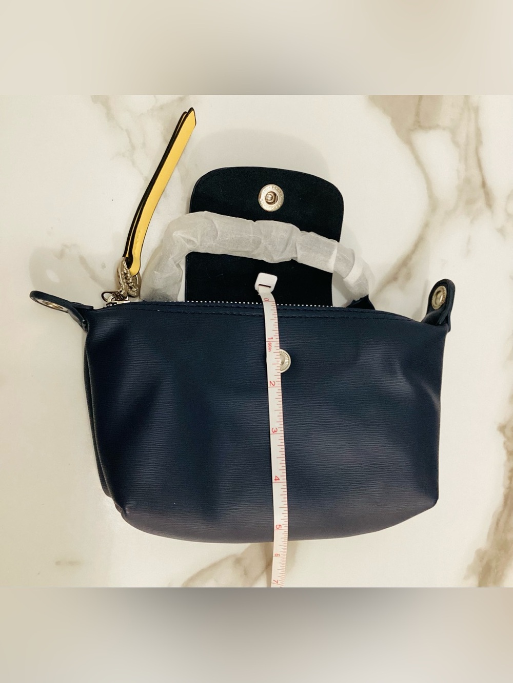 Longchamp Navy Crossbody Bag with Yellow Zip Pull Accent - Picture 9 of 10
